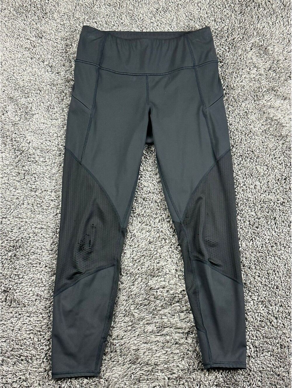 Athleta Womens S Contender 7/8 Mesh Tight Leggings Black Running Zip Pockets